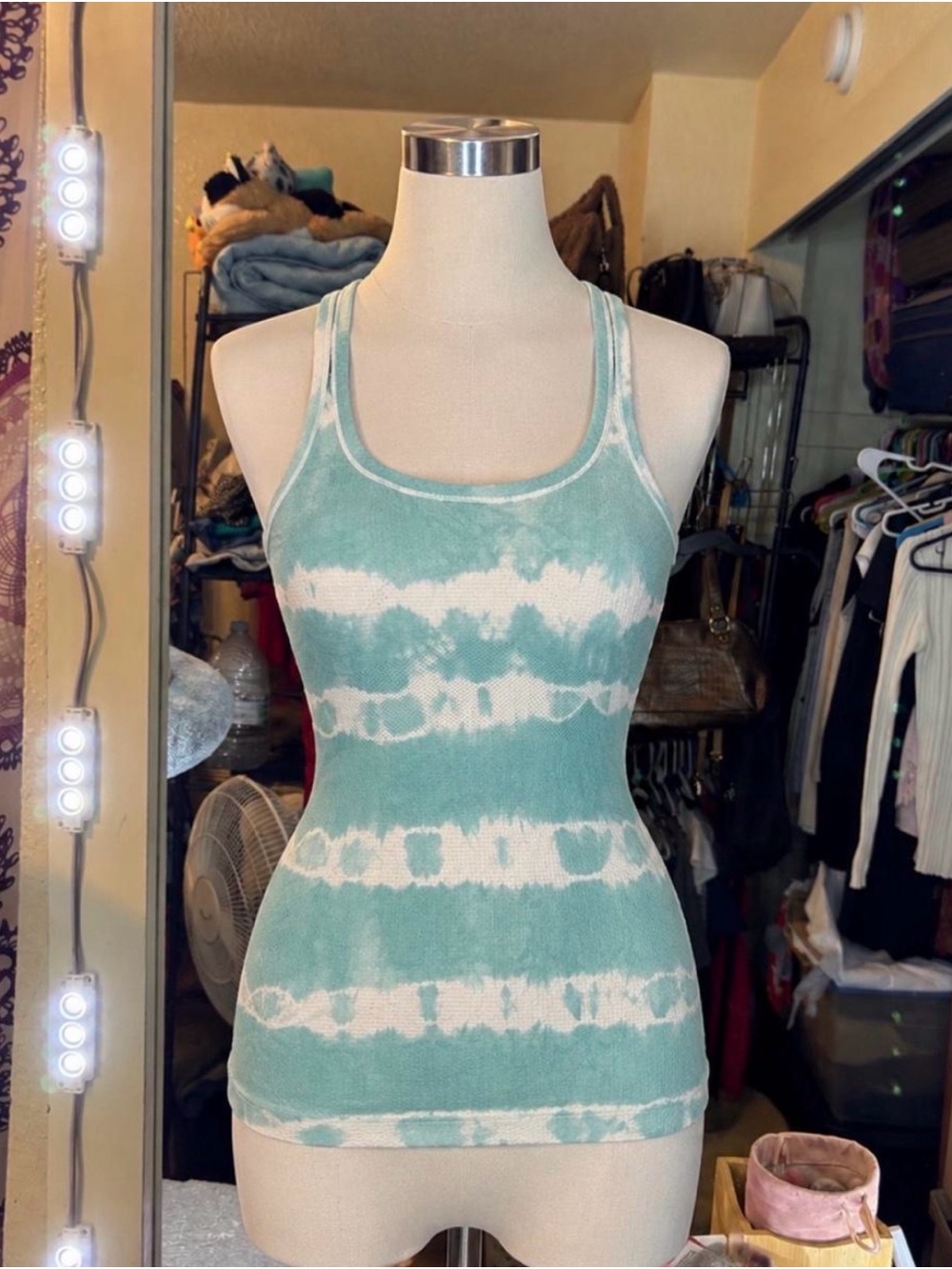 lululemon athletica Aqua and White Tie-Dye Ribbed Tank